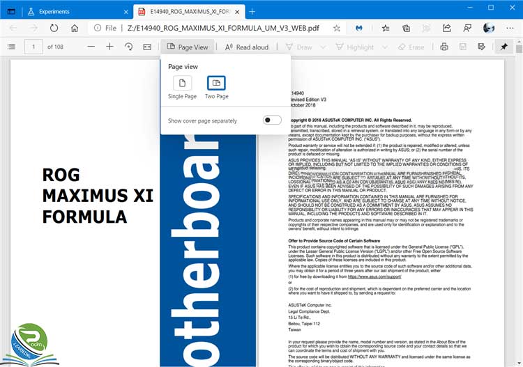Two page view for PDF in Microsoft Edge