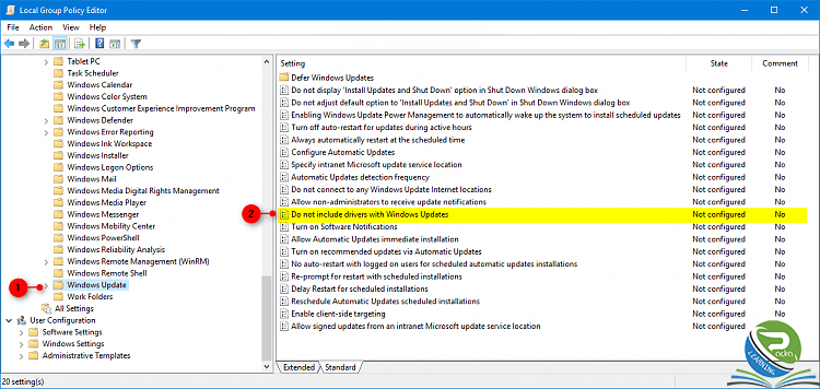 Do not include drivers with Windows Updates 